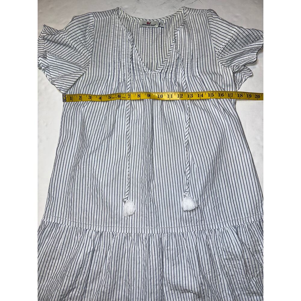 Vineyard Vines Women's Dress Size 2 Striped Pintuck Flutter Sleeve Navy White - Picture 6 of 8